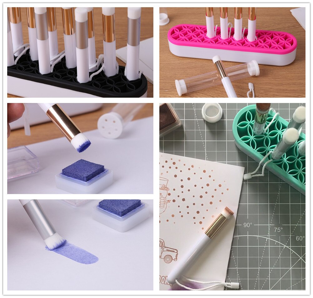Round Mini Blending Brush Match Brush Holder for Crafting Detail Brush DIY Scrapbooking Cards Painting Craft Hand Tool