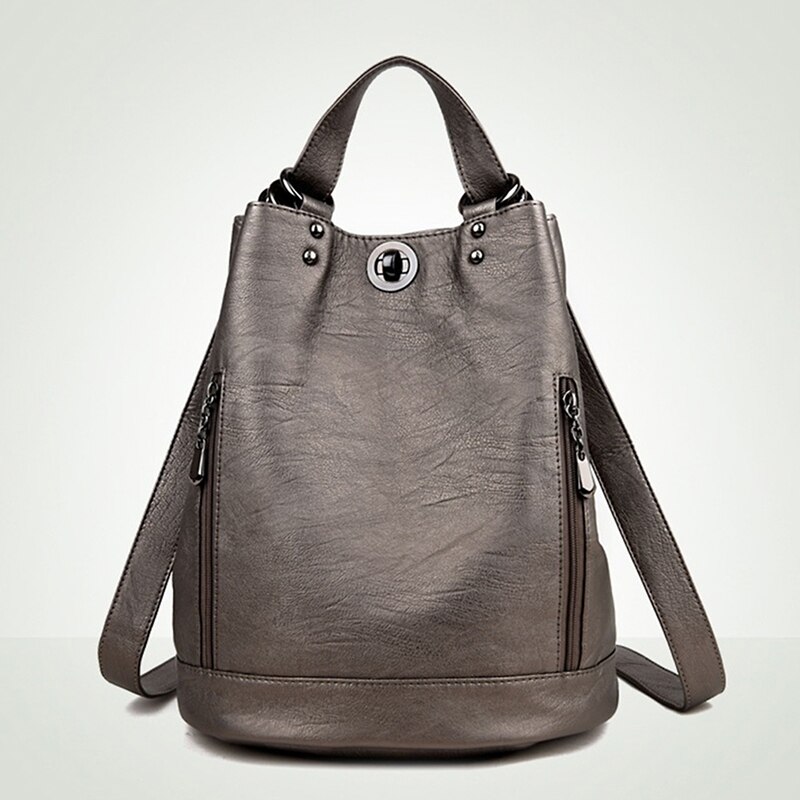 Mode Vrouwen Pu Lederen Rugzak Jeugd Rugzakken Voor Tienermeisjes Vrouwelijke School Schoudertas Rugzak: Bronze