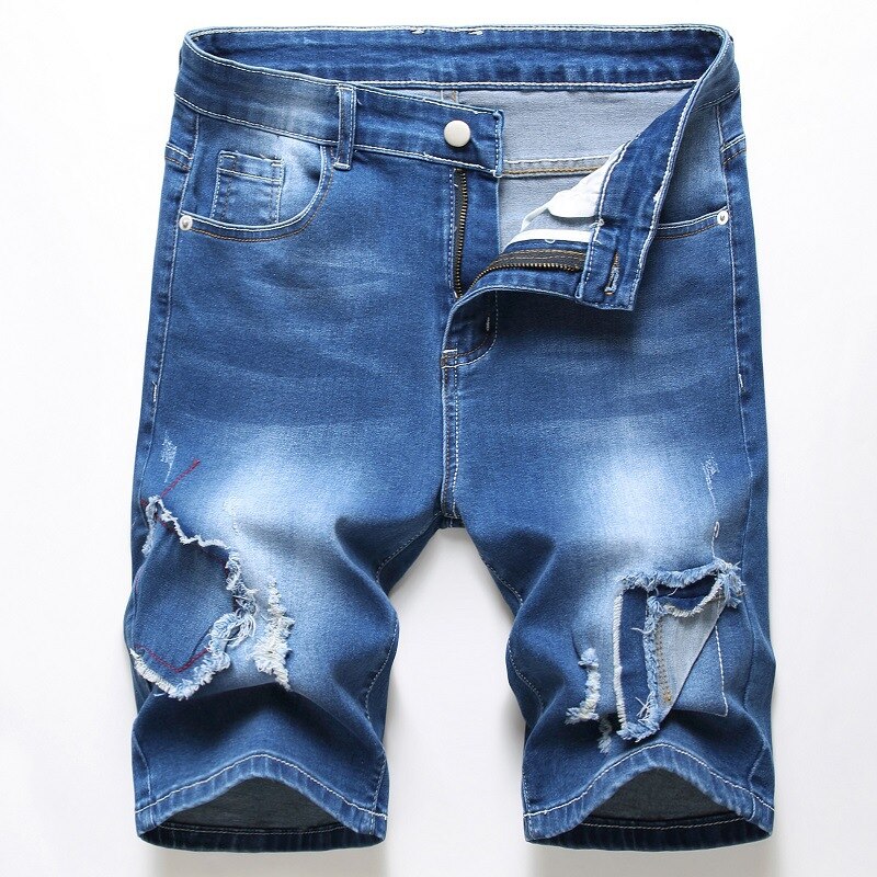 Patchwork Denim Shorts homme Déchiré Jeans Short Patch Cinq points Pantalon Hommes Chic Extensible Lavé Décontracté Short Streetwear