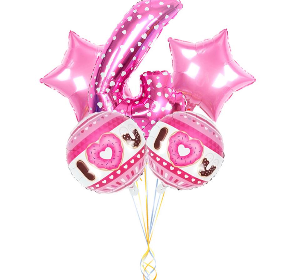 Rosa söt munk tema fest folie ballonger 32 tum nummer ballong barn födelsedagsfest dekorationer tecknad hatt: 4