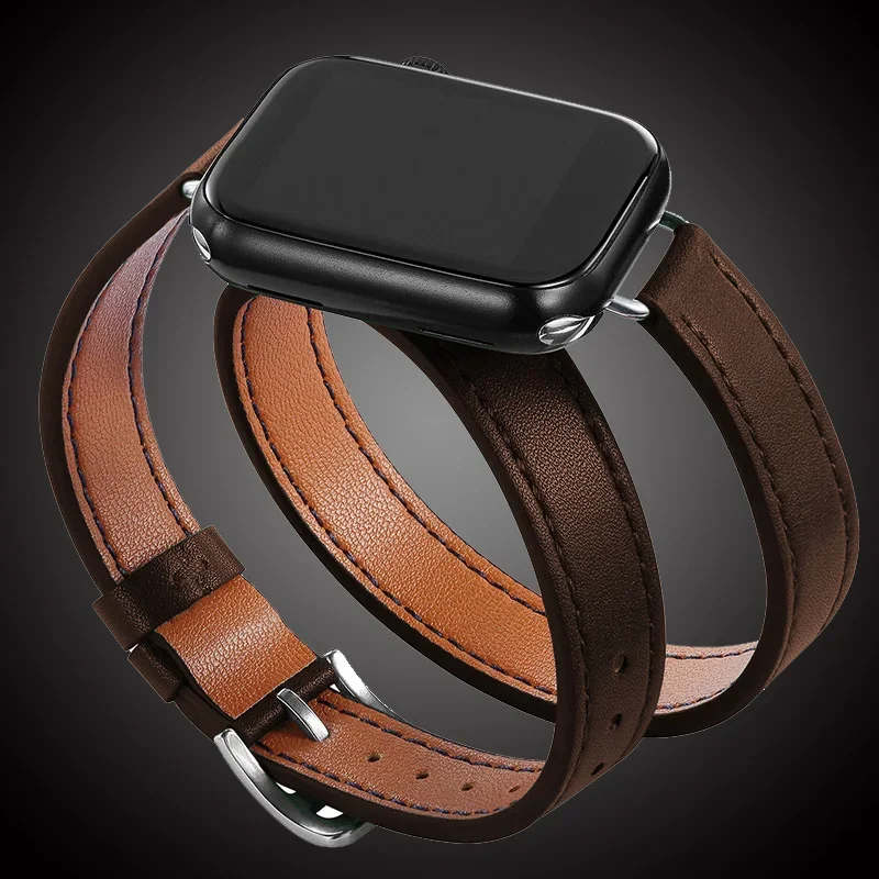 Läderarmband för apple watch-band ultra 2 49mm 40mm 41mm double tour 45mm 42mm 44mm för iwatch-serien 9 8 7 6 se 5 4 3 26 38mm: Blå vit / 12mm