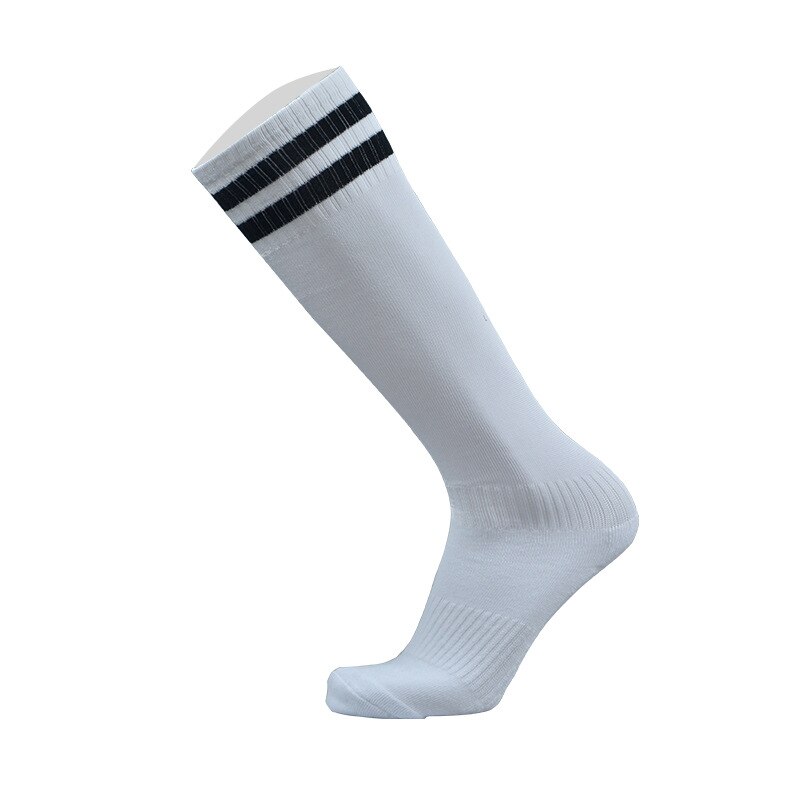 Barreled football socks towel bottom Striped knee stockings Child Men Kids Boys Soccer sock Absorbent sox non-slip movement: white with black / kids size