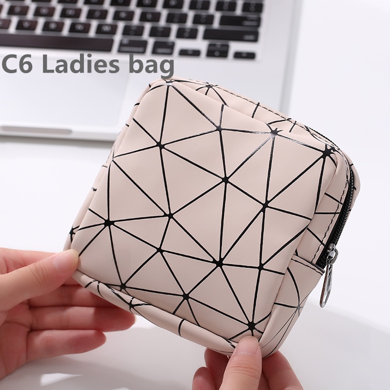 Neceser de PU con entramado de diamantes, organizador de viaje resistente al agua para mujer, estuche de útiles de maquillaje para damas, estuche de maquillaje: C6 Ladies bag