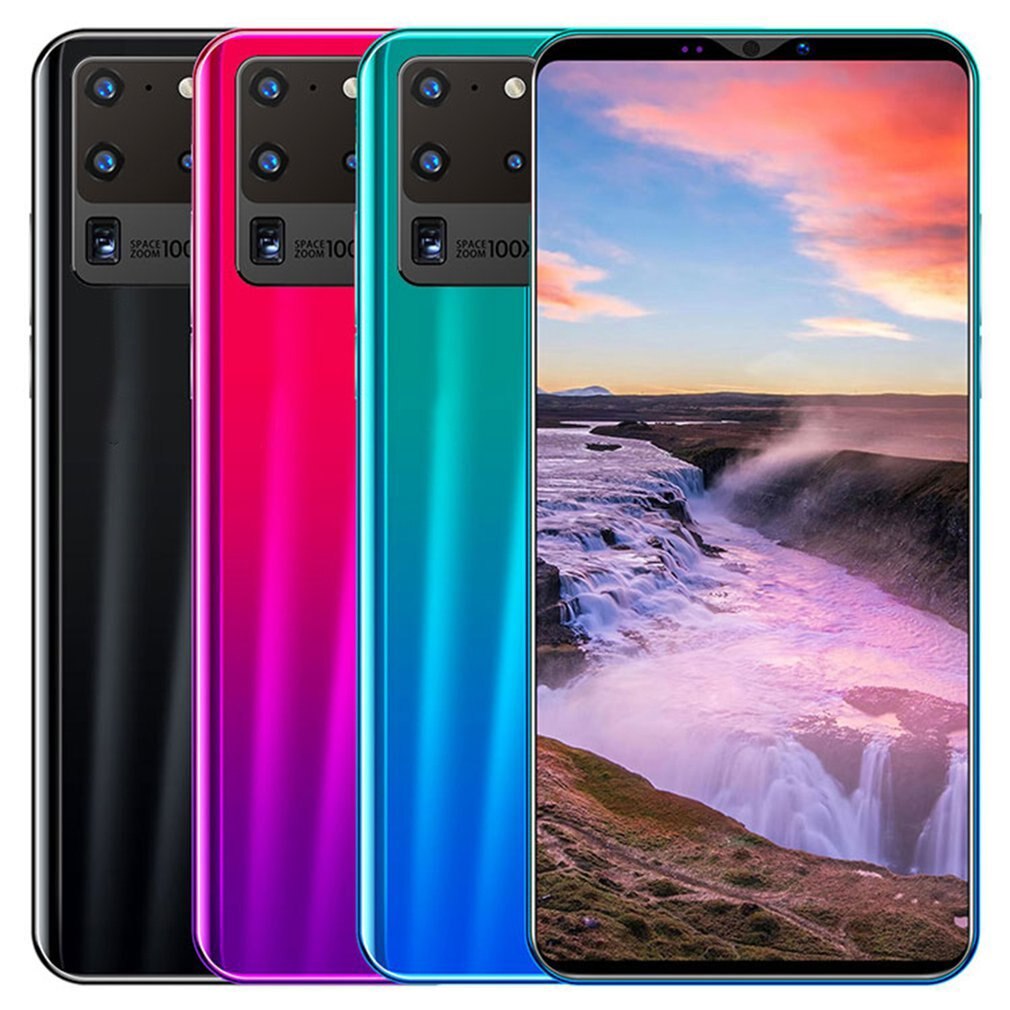 S20 pro smartphone 5.8 tommer skærm smartphone 512m+4g android smartphone 3d glasbelagt bagcover sort