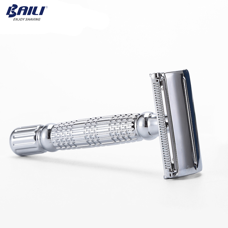 BAILI Men's Barber Butterfly Open Head Safety Shaving Blade Razor Stainless Double Edge Unscrew Zinc Alloy +Stand BD179