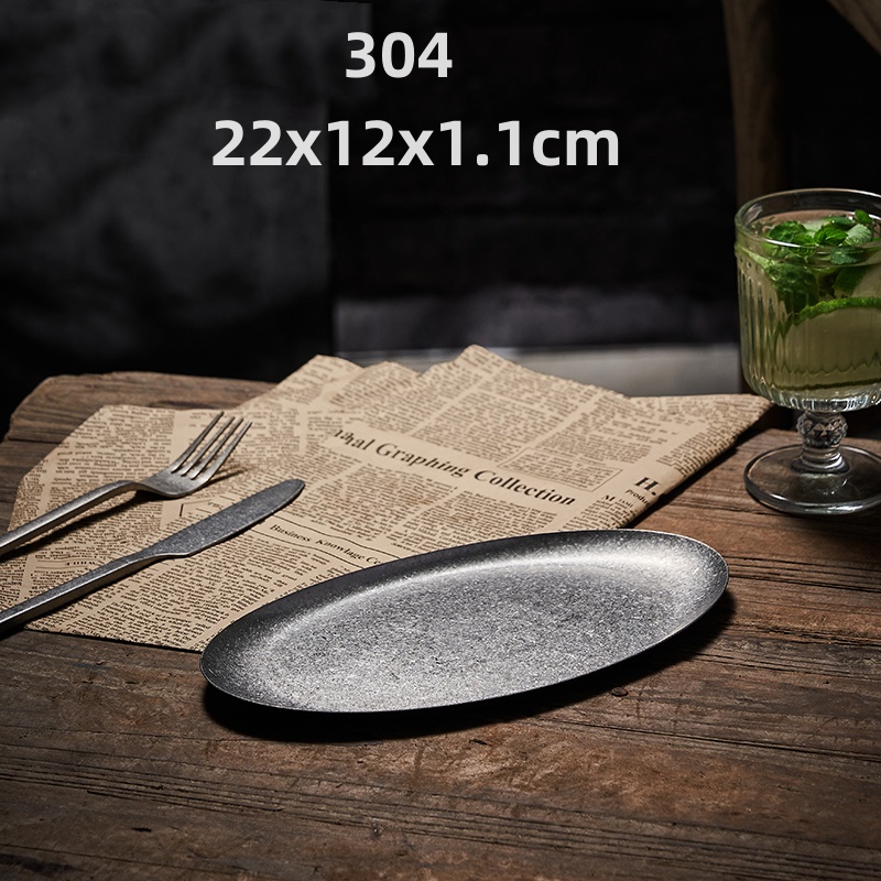 304 ronde vintage dessertbord Creatieve steak Pastaplaat Roestvrij staal Eettafel Taartbak Ondiepe borden set Japanse gerechten: Sky Blue