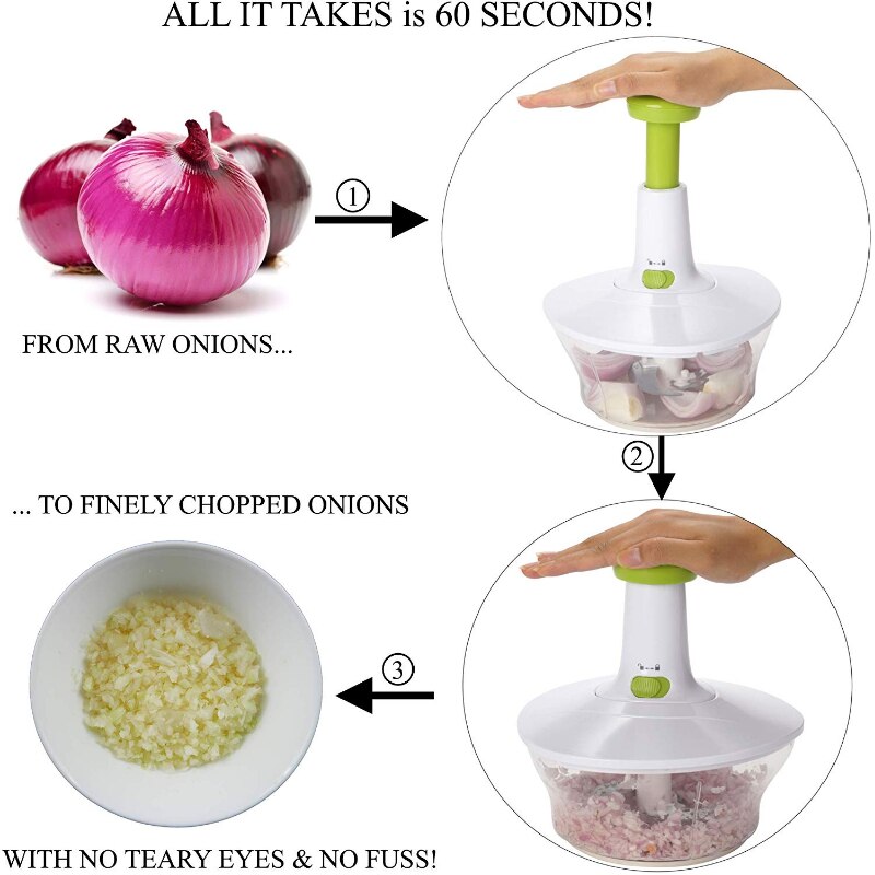 Express Food Chopper: Large 6.8-Cup, Quick & Powerful Manual Hand Held Chopper/Mixer To Chop Fruits, Vegetables, Herbs Onions
