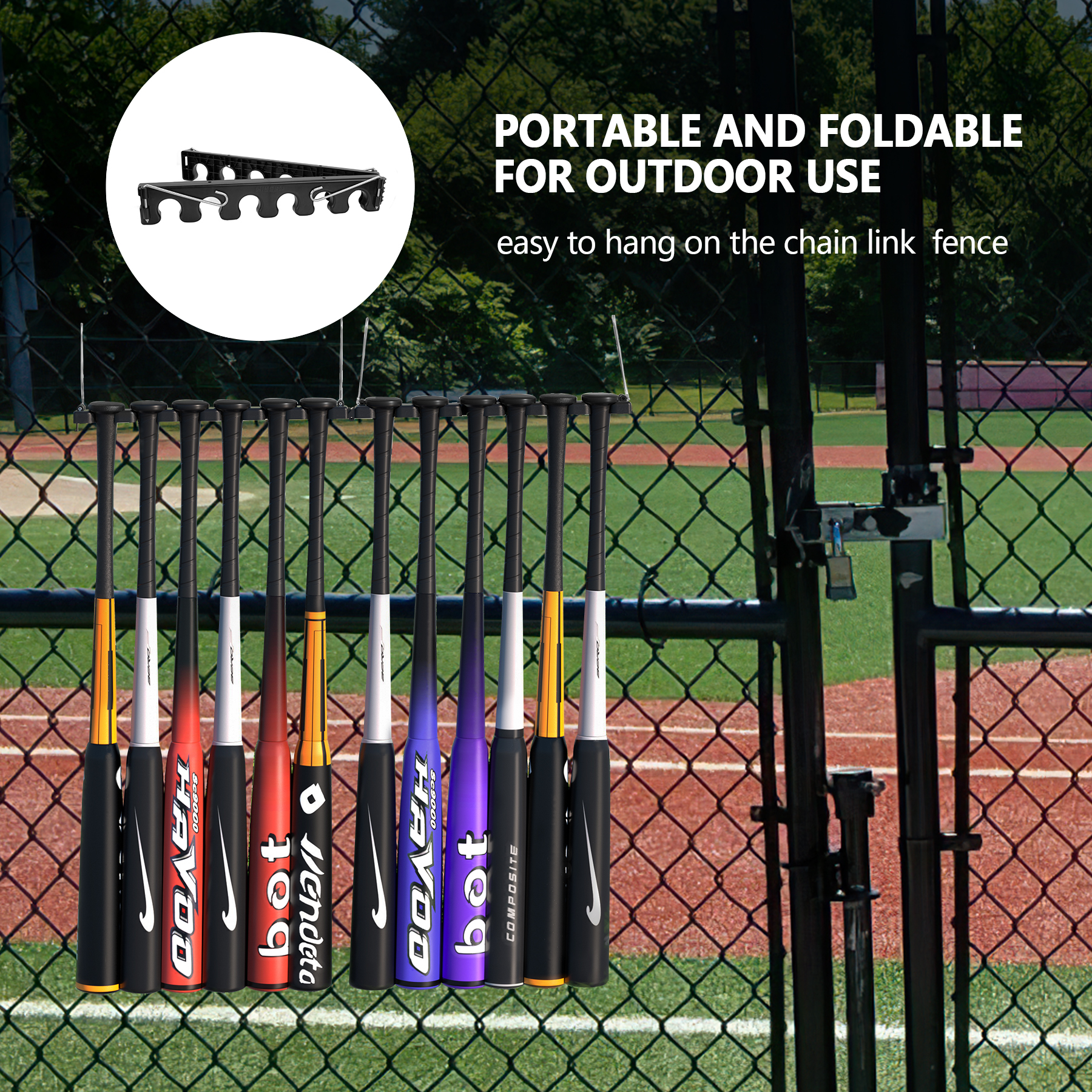 Foldable Baseball Bat Rack Vertical Tennis Bat Display Holder Holds Up Storage 12 Bat Organizer Softball Racket Rack For Stadium