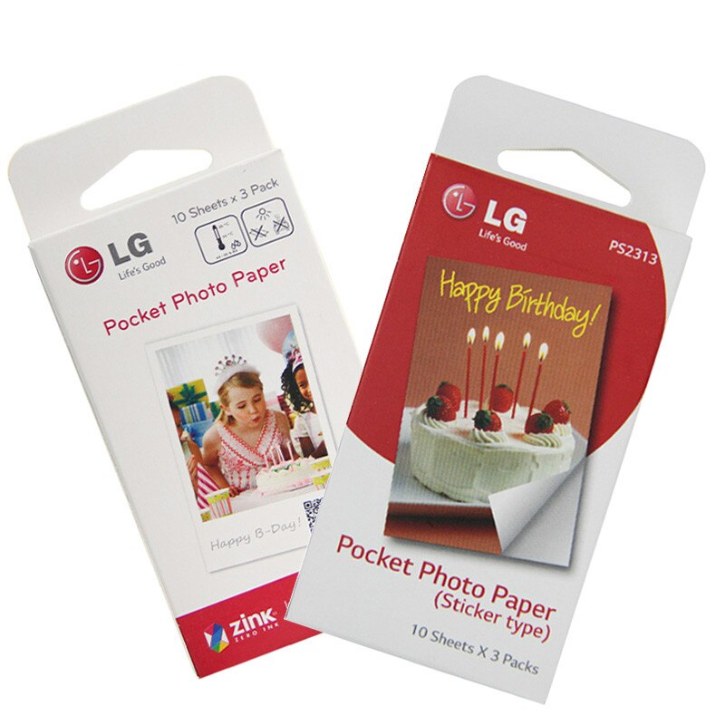 2Pcs 30 Folhas/Caixa de Papel Fotográfico Zink 5*7.6cm (2x3-inch) para LG PD221 PD233 PD239 PD251 PD261 PD238 PD269 Impressora Fotográfica Portátil