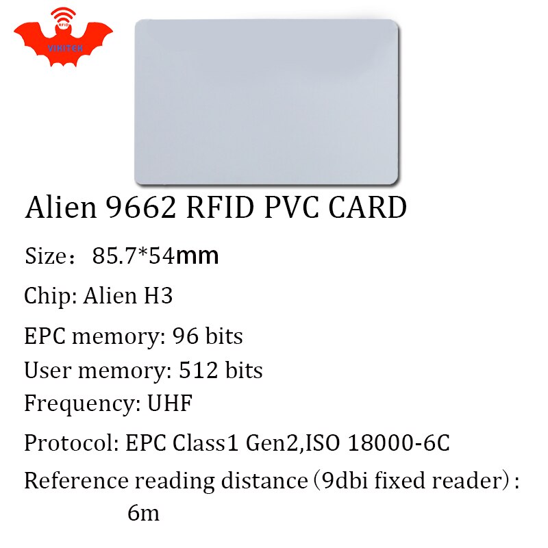Uhf rfid tag pvc card alien 9662 915 mhz 868 mhz 860-960 mhz higgs 3 epc iso 18000-6c 50 pcs smart card passive rfid tag