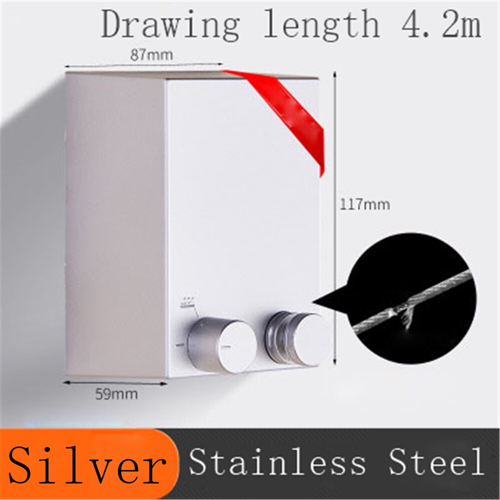 Indoor Outdoor Retractable Laundry Clothesline Wall Hanging Stretch Washing Clothes Line Shrinking Balcony Invisible Line: Silver