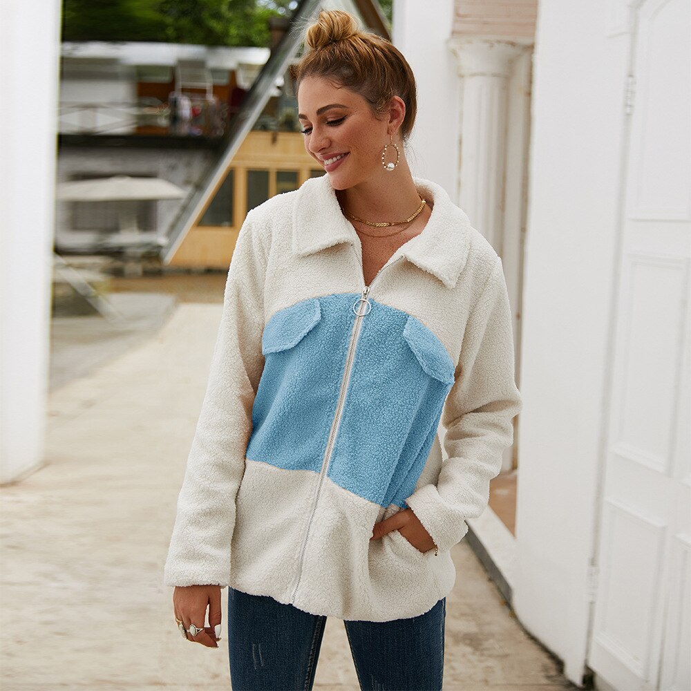 Euramerican Frühling Mit Kapuze Mantel Frauen C Jacktes Warme Plüsch Mit Kapuze Mäntel verlieren Taille Gürtel Langarm Patchwork Jacken Weibliche: XAF25B / L