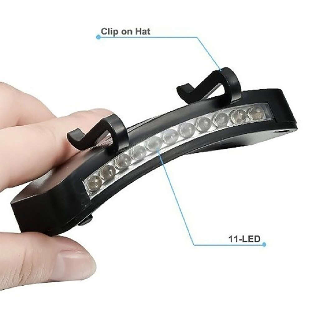 Casquette de pêche à 11 LED Super lumineuse, lampe frontale, lampe-torche, chapeau, Clip, lumière forte, nouveauté