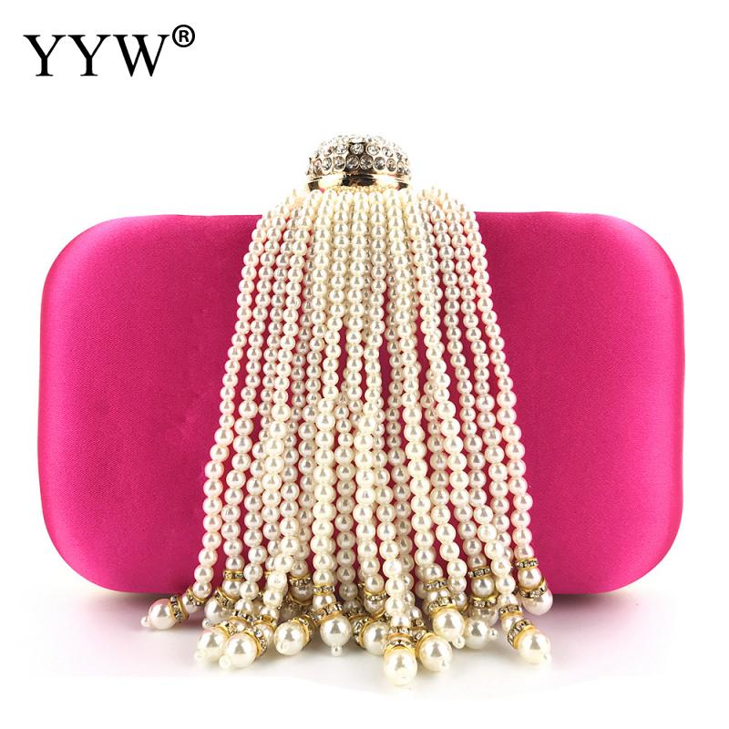 Azul festa de noite saco de embreagem das mulheres pérola borla saco de embreagem mão-frisado vestido saco de noite festa de formatura bolsa de casamento vermelho: rose