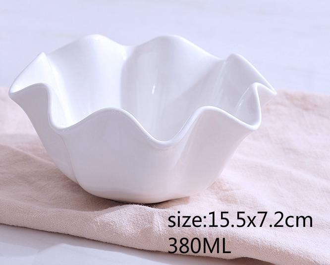 Pure White Ceramic Salad Bowl Dessert Bowl Fruit Bowl: L