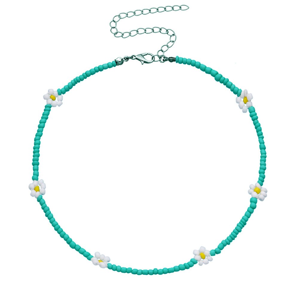 Nowa wiosna kolorowe małe koraliki naszyjnik dla kobiet moda Handmade Daisy z kwiatami i koralikami Chokers naszyjniki biżuteria Boho: Mint Green