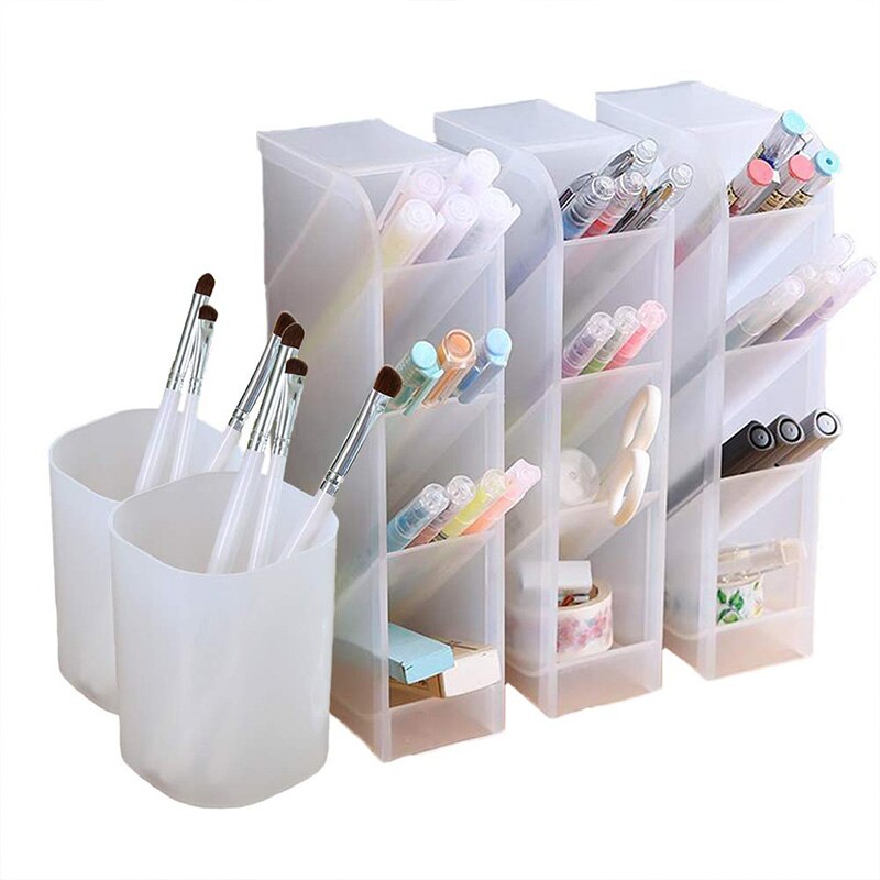 5 Pcs Bureau Organizer- Pen Organisator Opslag Voor Kantoor, School, Thuis Leveringen, doorschijnende Witte Pen Opslag Houder, Set Van 3, 2: clear