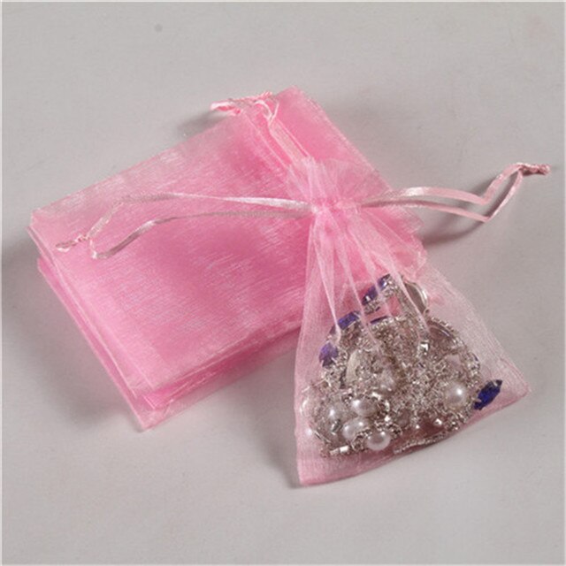 50 sztuk (13x18cm)Organza opakowanie na biżuterię upominek cukierki wesele Goodie pakowanie sprzyja ciasto słodycze woreczki torby obecne: Różowy
