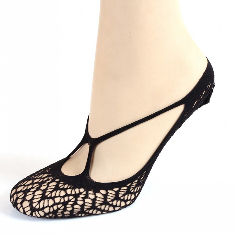 3 pairs Of Cross Boat socks Female Lace Five Finger socks Sling Breathable Mesh Anti-hook Crystal socks: Black
