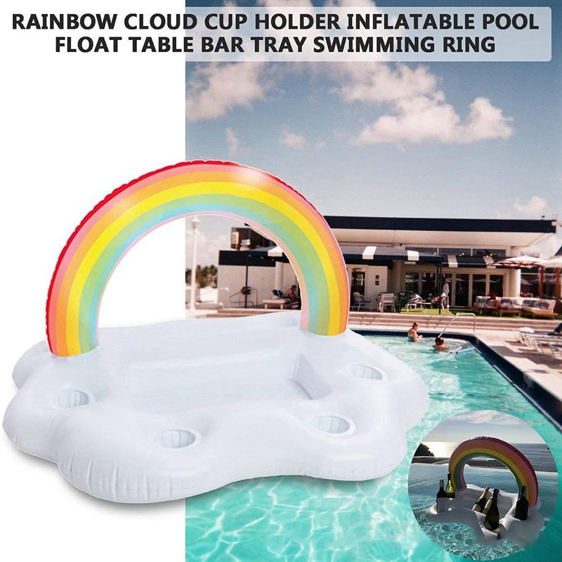 Verano cubo nube Arco Iris portavasos inflable piscina flotador cerveza beber enfriador Mesa Bar bandeja playa natación anillo