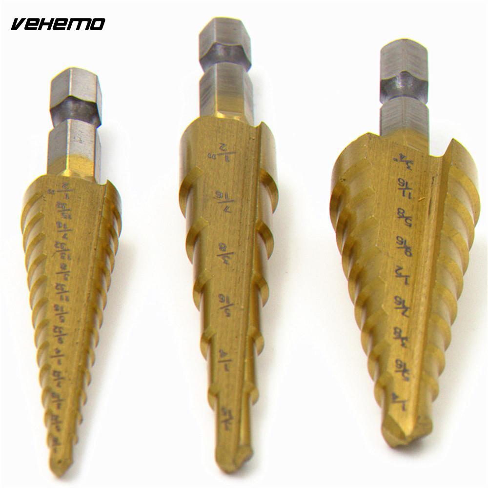 Vehemo 3 st kon steg borrkrona titan hss brotsch triangel huvudbelagd kit set