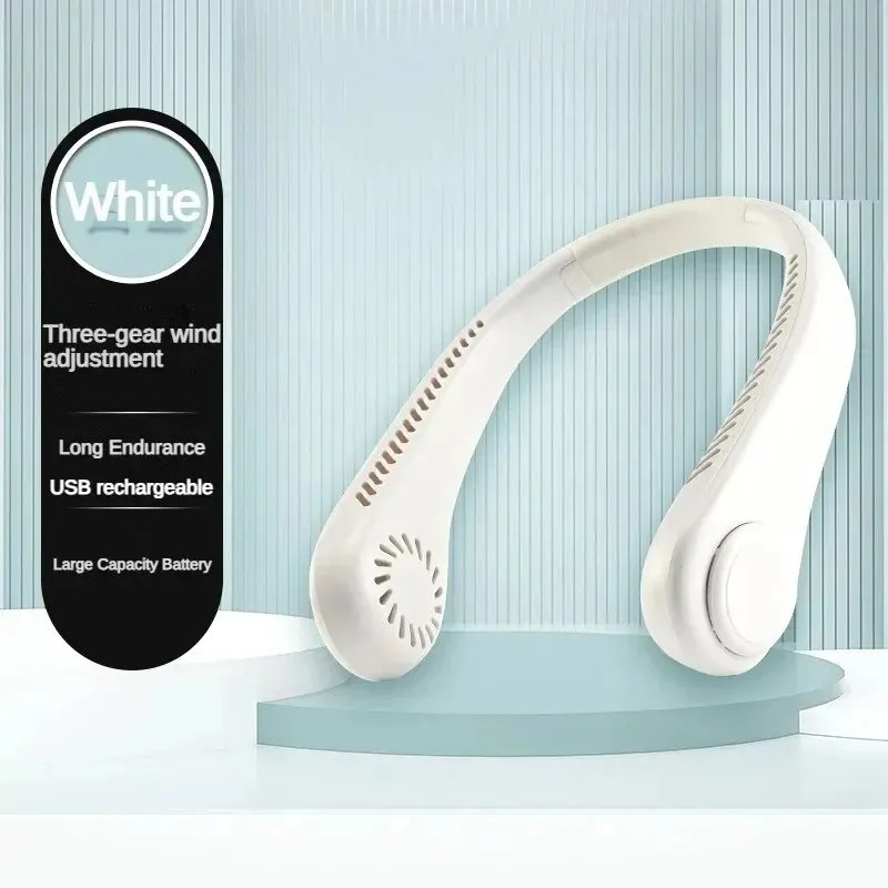 Hangende nekventilator Handige kleine ventilator kan vrij worden aangepast Mini Klein USB-opladen Bladloos Grote wind Hangende nek buitenshuis: Bruin