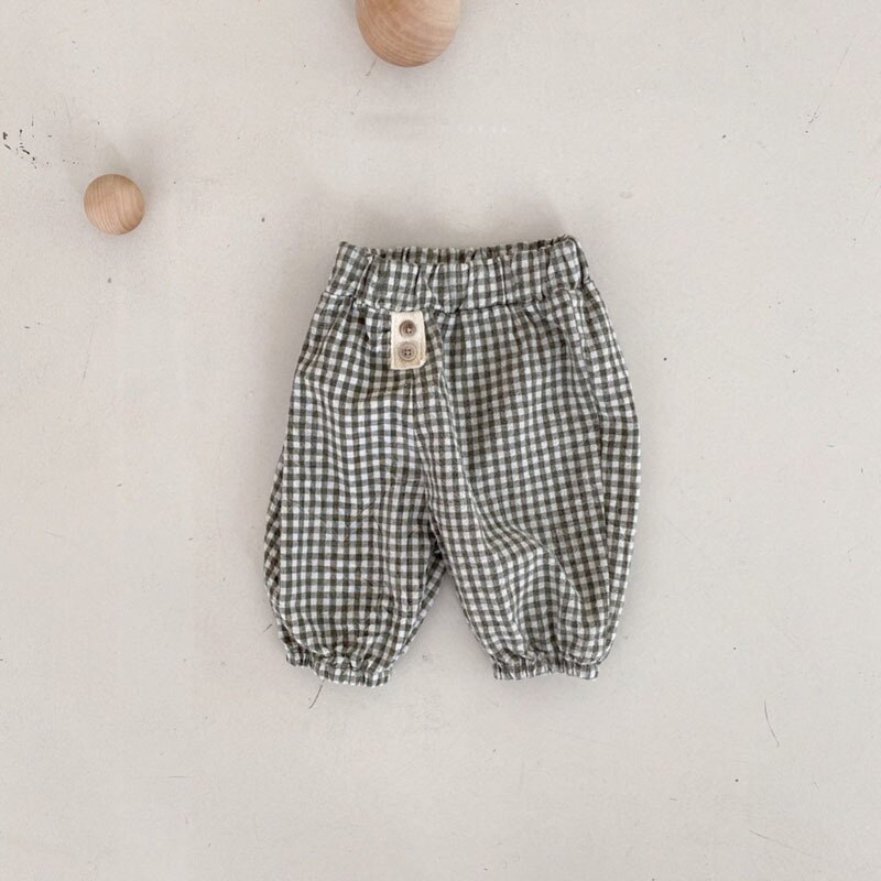 2022 Spring Summer Baby Loose Plaid Pants Cotton Infant Boy Casual Pants Girls Harem Pants Toddler Baby Clothes: dark gray / 3T  100cm