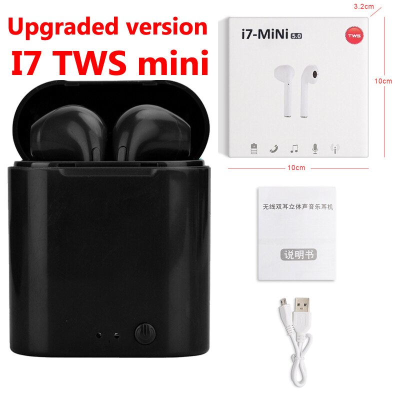 Wpaier-auriculares I7S TWS con Bluetooth, auriculares inalámbricos portátiles con cargador, auriculares universales I7 mini: I7  mini BLACK