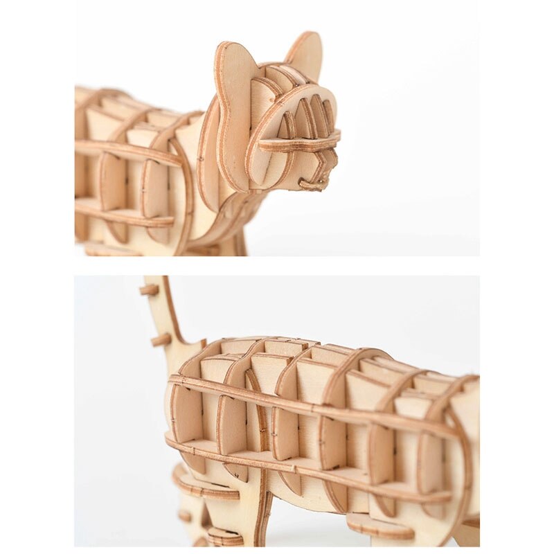 Wooden 3D Puzzle Cute Cat Model Educational Toys Assembly Wood Desk Decoration for Children Kids