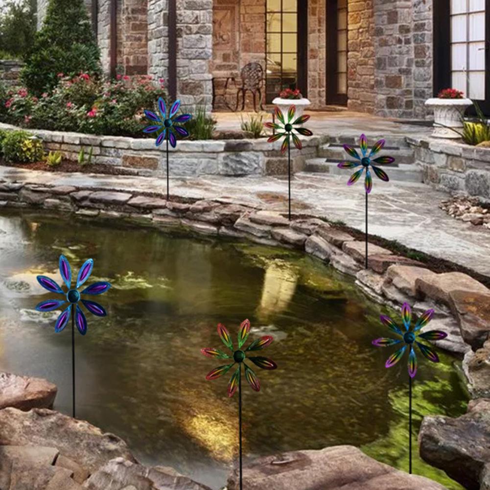 Ijzer Windmolen Pinwheel Stake Decoratieve Stabiele Mooi Uitziende Ijzer Tuin Windmolen Stake Artisitic Ornament Voor Thuis