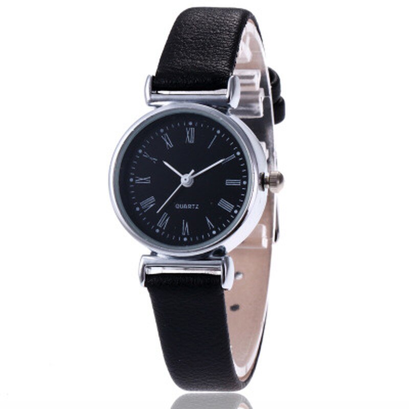 Små dameure damearmbåndsur casual læderbånd kvindeur quartz armbåndsure relogio feminino: Sort farve