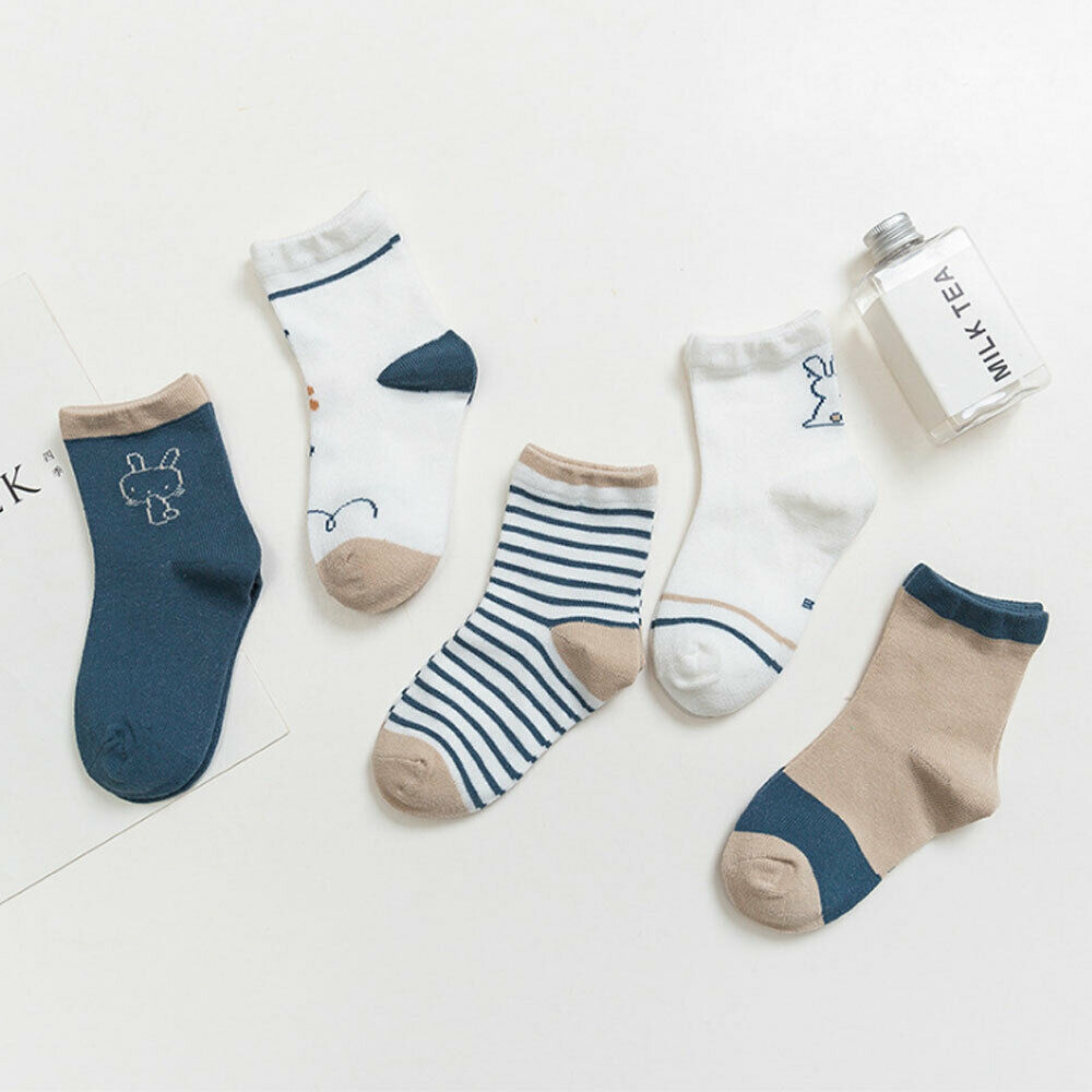 5 Pairs Cute Unisex Cotton Kids Baby Socks Anti-Slip Infant Knee High Sock Toddlers Girls Boys Socks For 1-12Years: D / S