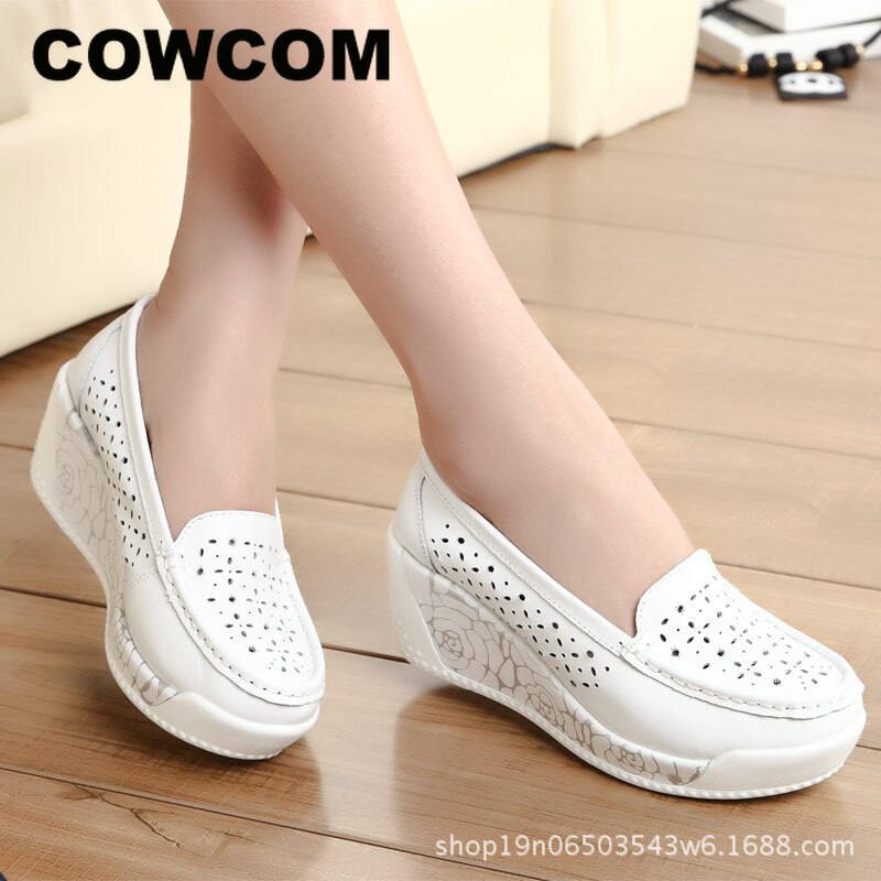 COWCOM Spring Thick-soled Platform Shoes Women's Casual Slope Hollow Round Head Bottom Women's Shoes Summer