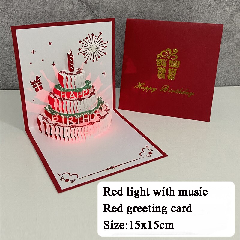Carte de joyeux anniversaire 3D pour enfants, carte de musique à gâteau d&#39;anniversaire pour femme et mari, cartes de vœux Pop-Up, cartes postales, avec enveloppe: style 4