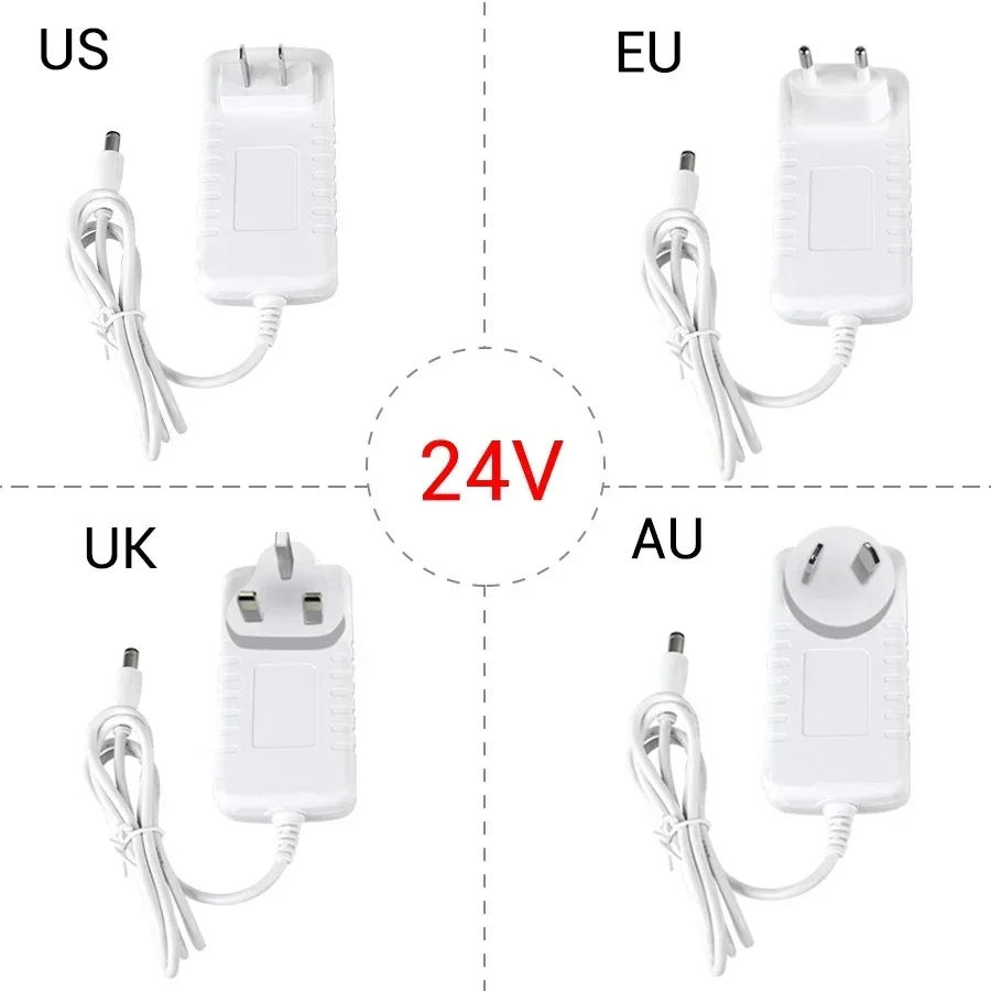 Power Plug Output Connector 5.5mm*2.1mm Power Transformer DC 24V 12V 1A 2A 3A EU US Plug White Housing LED Light Power Adapter