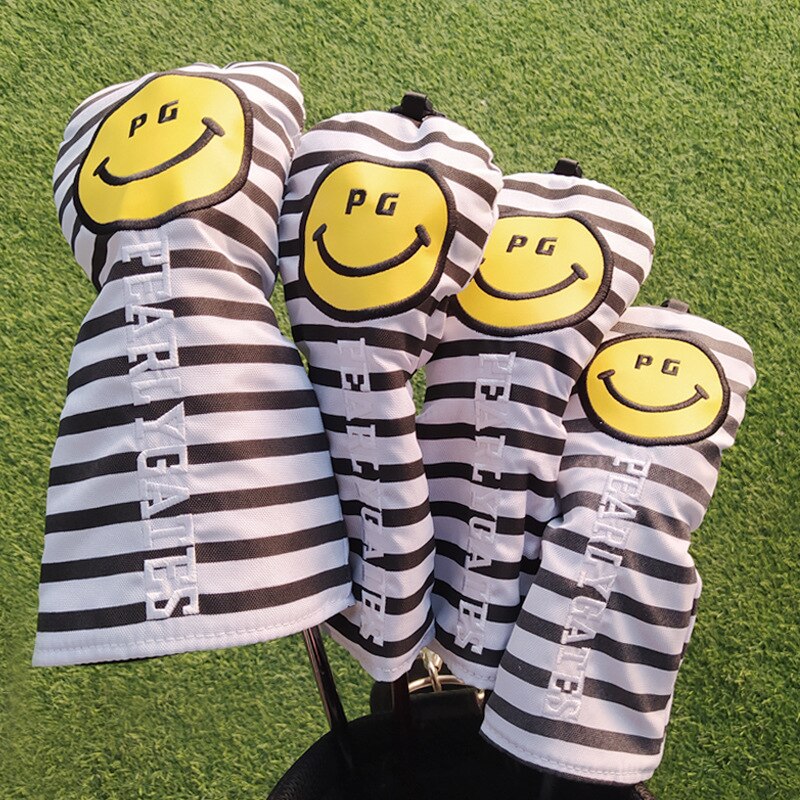 PG Golf Woods Headcovers Pearly Gates Golf Covers For Driver Fairway Woods Hybrid Clubs Set: black White stripes