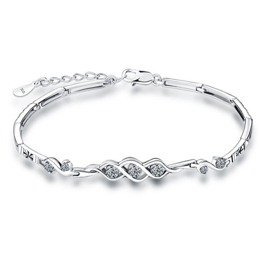 Nehzy 925 sterling sølv kvinde armbånd dejlige hjerte-formetprinsess lilla krystal fine smykker: Hvid