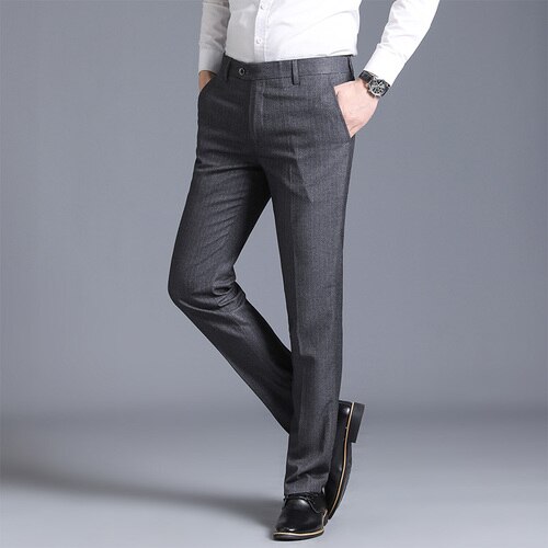 Hommes Slim Fit costume Pantalon formel mariage affaires Pantalon droit homme Pantalon gris bureau robe Pantalon hommes Pantalon Hombre 29-38: grey / 31