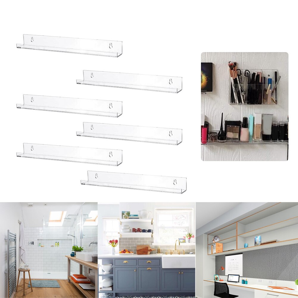 6pcs Clear Acrylic Easy Install Display Ledge Living Room Kids Bookshelf Wall Mounted Floating Shelves Invisible Home Decor