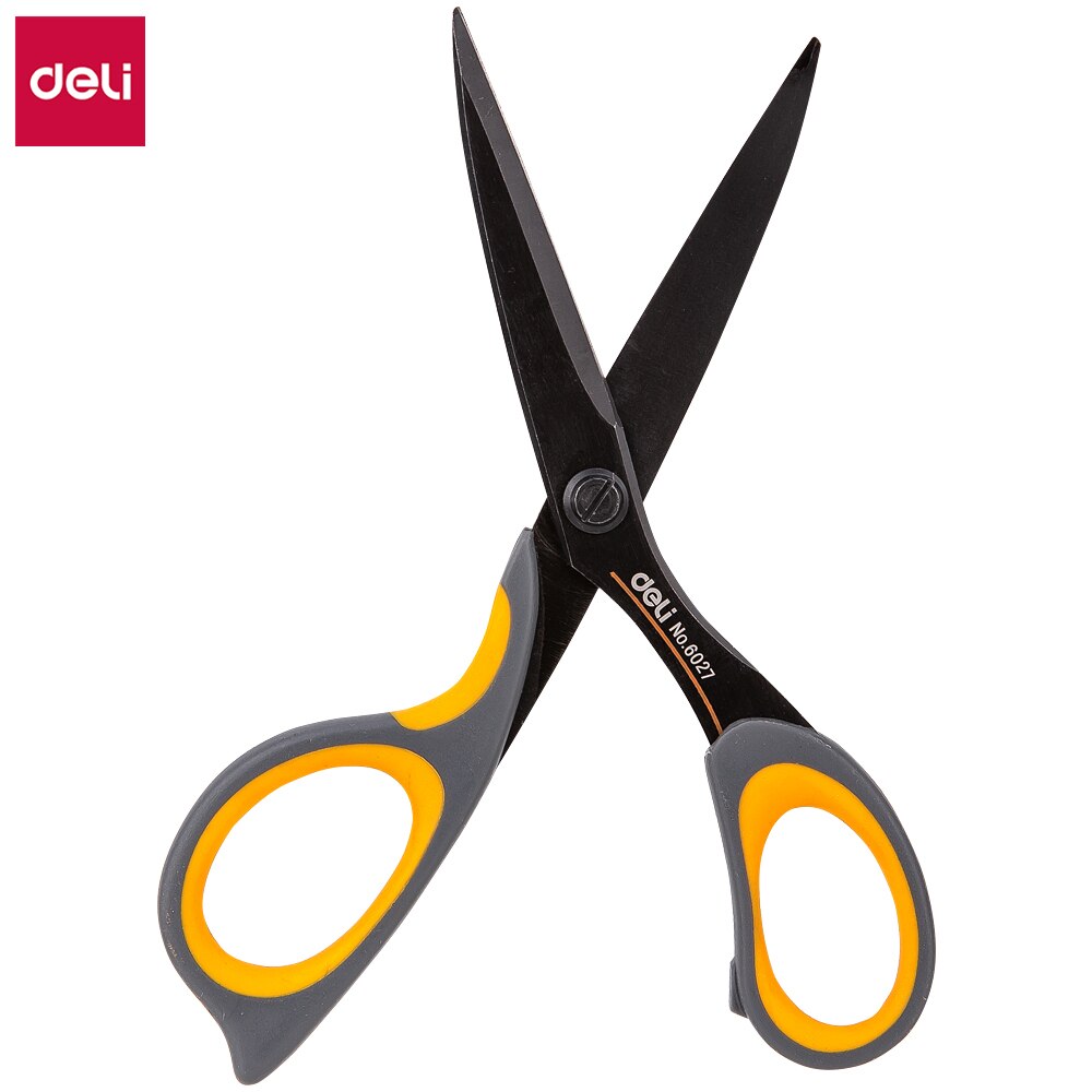 DELI Scissors E6027 Teflon coated Soft-touch 175mm 6-4/5 inch home office scissor hand craft scissors stationery