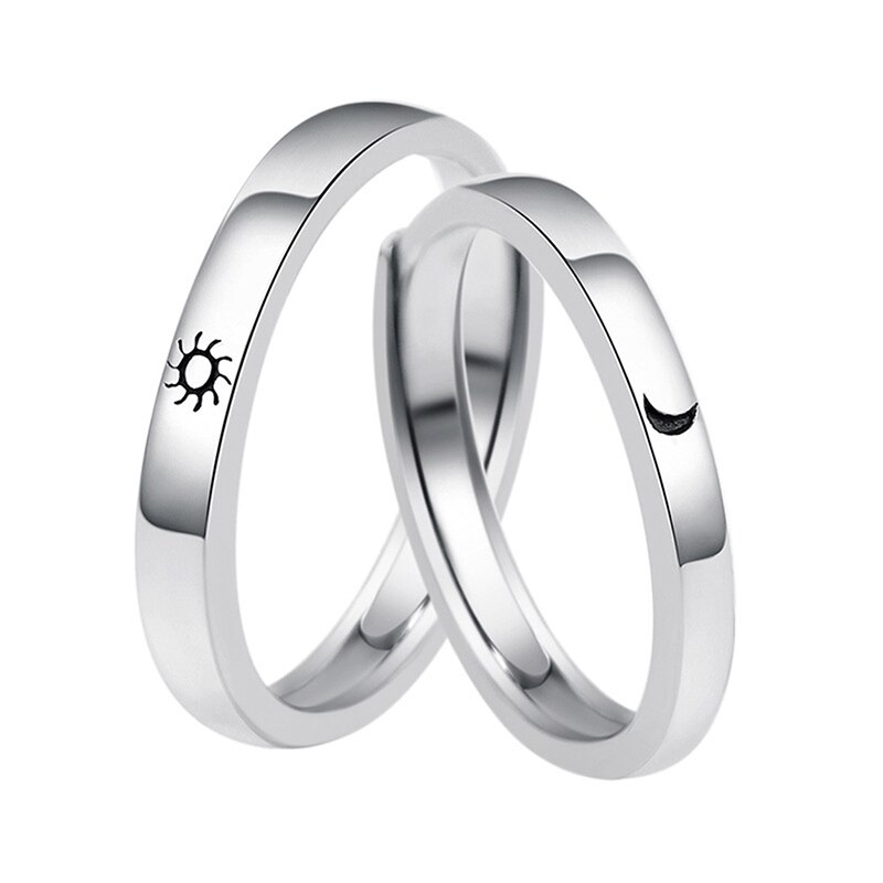 Zinklegering Liefhebbers Paar Ringen Zilveren Zon Maan Wedding Promise Ring Voor Vrouwen Mannen Engagement Sieraden Party