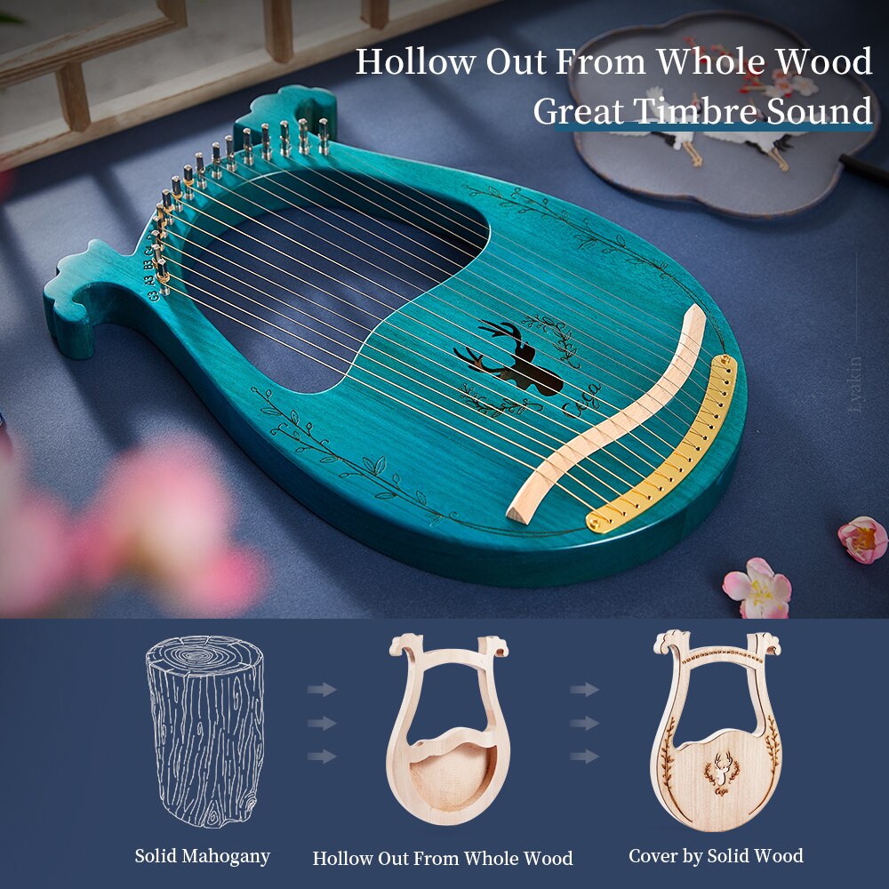 ARPA de Lira de 16 cuerdas, instrumento Musical de madera de caoba, Musicales con llave de afinación, Plectrum, Manual en inglés