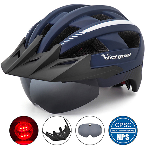 VICTGOAL LED Fietshelm met Zonneklep Goggle voor Mannen Vrouwen Scooter MTB Road Fietshelmen Verstelbare Fiets Veiligheidskappen: M / Chocolade