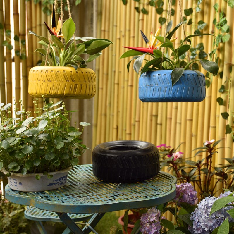 Hanging Small Tire Decoration Hanging Blue Succulent Flower Pot Balcony Garden Courtyard Large Diameter