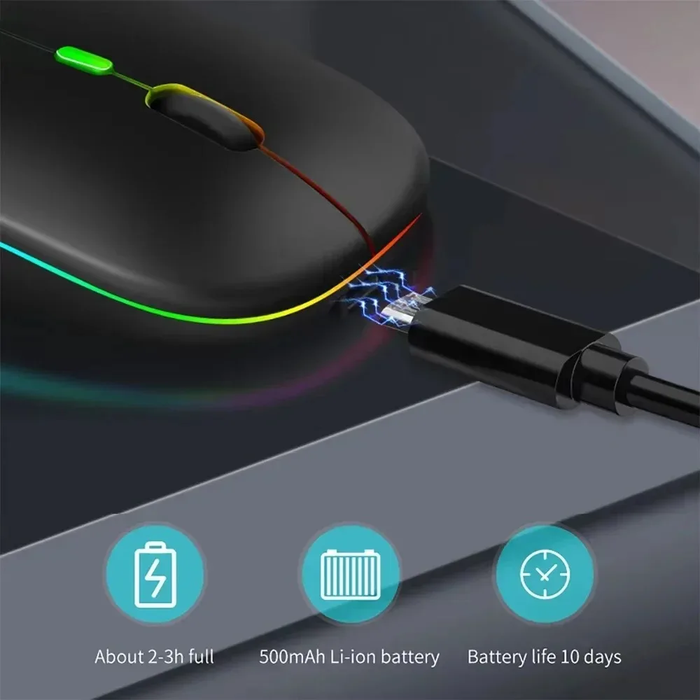 Dual Bluetooth 5,1 Maus 2,4G Drahtlose Maus Wiederaufladbare Stille RGB Hintergrundbeleuchtung Gaming Maus 1600 DPI Mäuse für Laptop Tablet