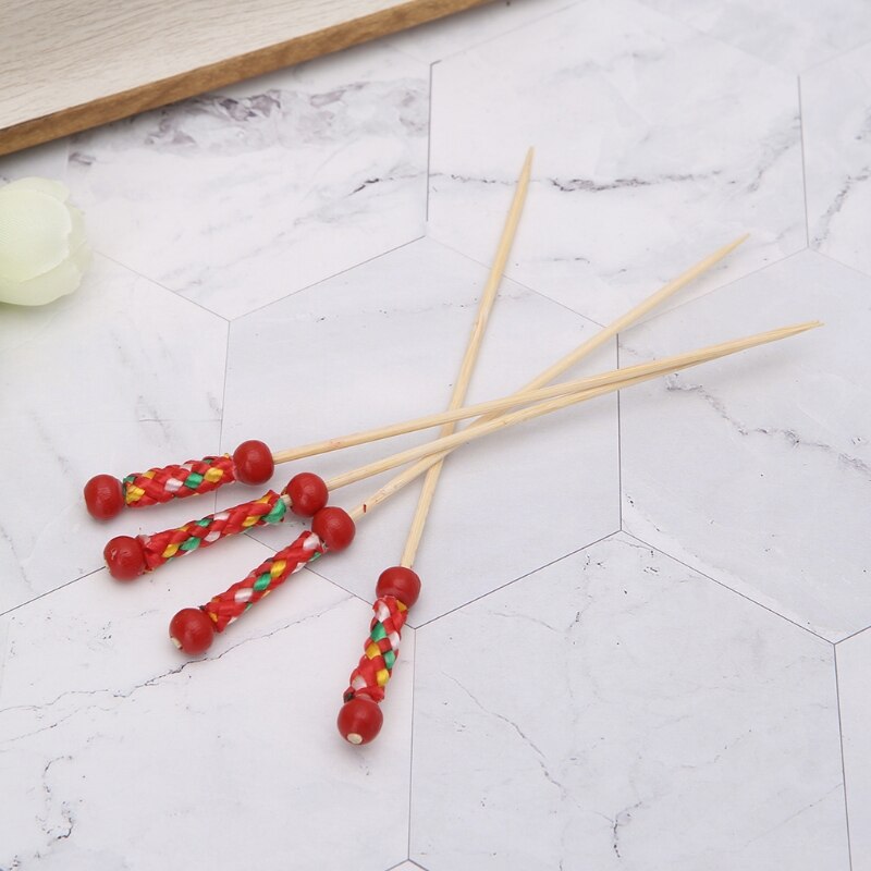 100pcs Beads Bamboo Cocktail Picks Food Sticks Disposable Toothpicks Party