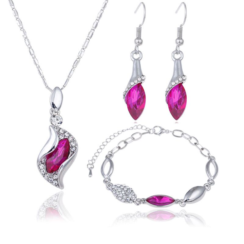 Gratuit ange elfe Fuchsia ensemble de bijoux goutte Zircon 925 en argent Sterling couleur boucles d'oreilles collier Bracelet s025