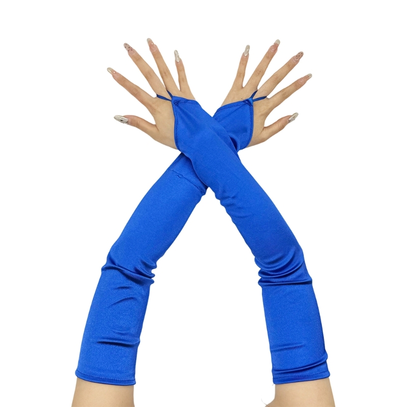 Long Gloves for Women Dancing Elastic Fingerless Gloves Satins: Blue