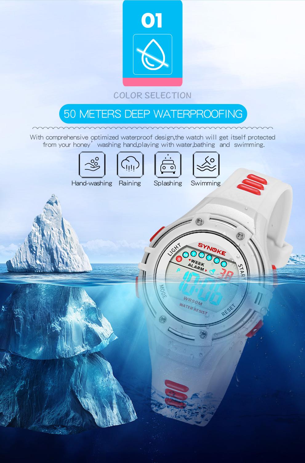 Synoke Kinderen Digitale Horloges Waterdicht Kids Sport Elektronische Polshorloge Led Lichtgevende Wekker Jongen Meisje Horloge