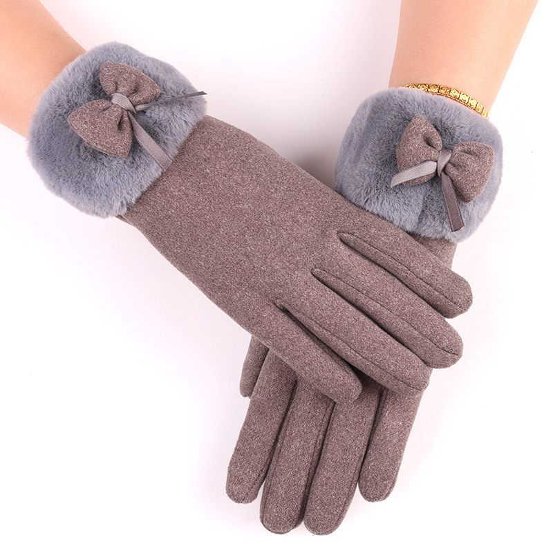 Cute Bow-Knot Glove Girl Winter Thicken Warm Mittens Women Driving Keep Warm Hand Youth Female Touch Screen Gloves
